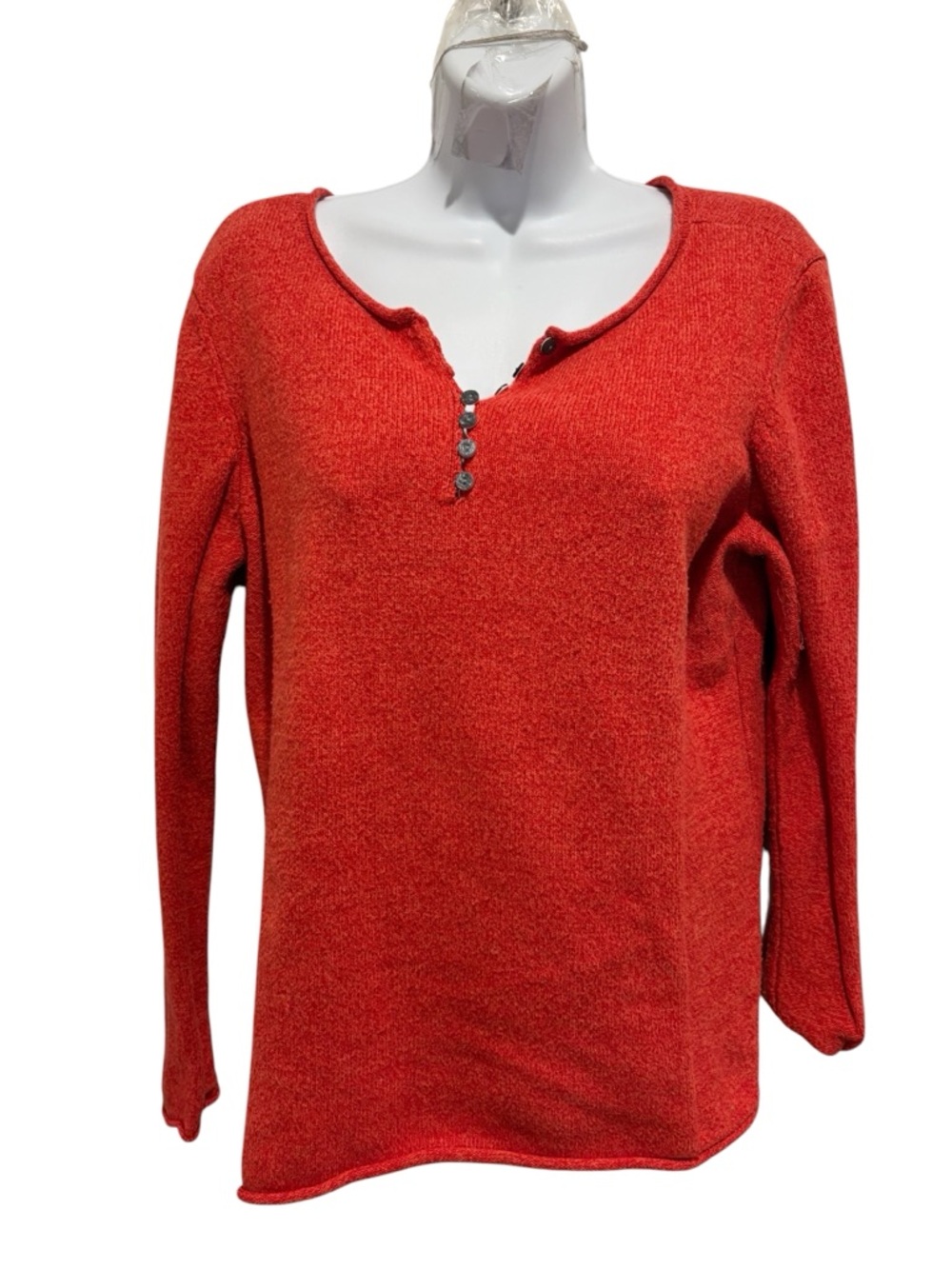 SUNDANCE Women’s Henley Long Sleeve Top Heather Red Size Large